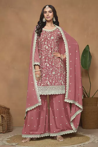 Peach embroidery chinon palazzo