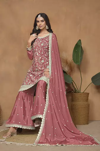 Peach embroidery chinon palazzo