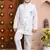 White floral cotton blend floral sequined shrug with kurta pajama set