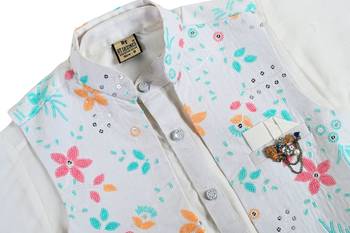 White floral cotton blend floral sequined shrug with kurta pajama set 5