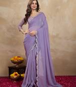 Lavender Tussar Silk Sequin Work Saree with Unstitch Blouse Piece