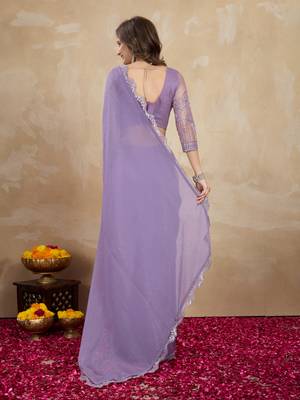 Trendmalls Lavender Tussar Silk Sequin Work Saree with Unstitch Blouse Piece 2