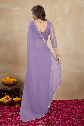 Trendmalls Lavender Tussar Silk Sequin Work Saree with Unstitch Blouse Piece