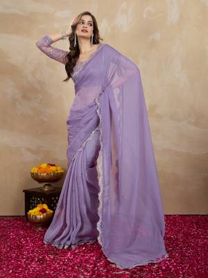 Trendmalls Lavender Tussar Silk Sequin Work Saree with Unstitch Blouse Piece 3