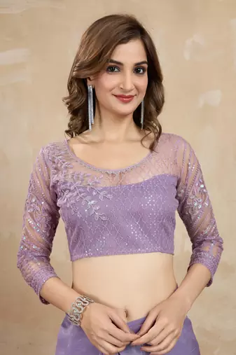 Trendmalls Lavender Tussar Silk Sequin Work Saree with Unstitch Blouse Piece