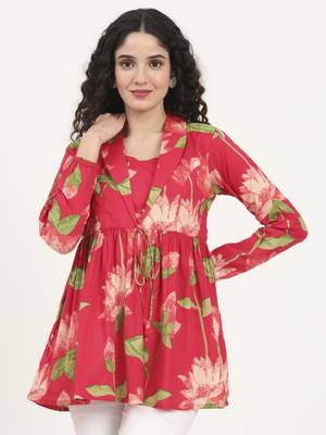 Divena green floral printed cotton lepal neck peplum top 1