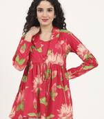 Divena green floral printed cotton lepal neck peplum top