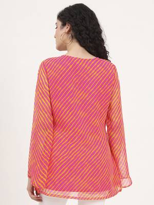 Divena pink leheriya gotta patti work geogratte round neck top 2