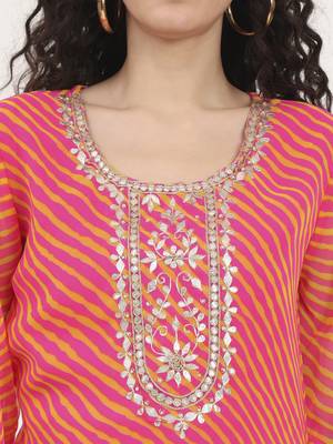 Divena pink leheriya gotta patti work geogratte round neck top 5