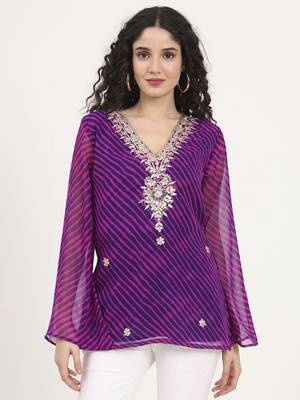 Divena purple leheriya gotta patti work geogratte v neck top 1