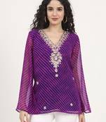 Divena purple leheriya gotta patti work geogratte v neck top