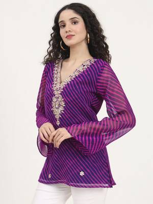 Divena purple leheriya gotta patti work geogratte v neck top 4