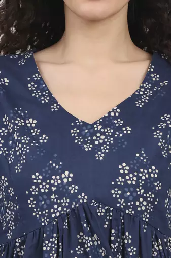 Divena blue floral printed v neck cotton top