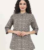 Divena dark grey geomatric printed cotton top