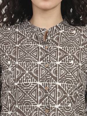 Divena dark grey geomatric printed cotton top 5