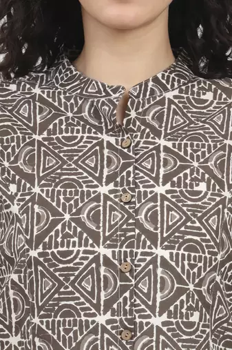 Divena dark grey geomatric printed cotton top