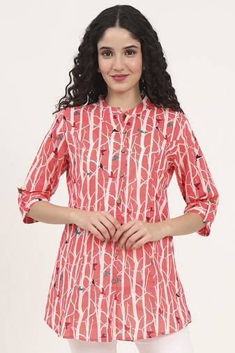 Divena pink floral printed cotton top