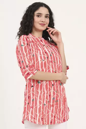 Divena pink floral printed cotton top