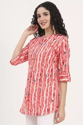Divena pink floral printed cotton top