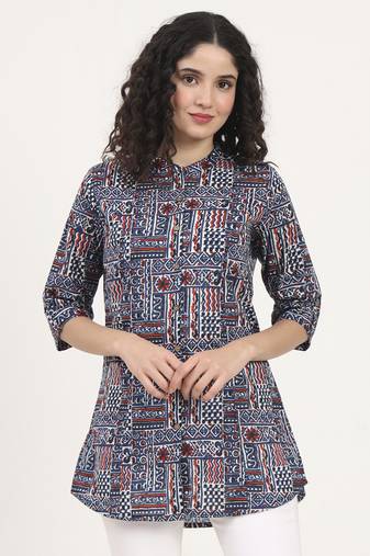 Divena blue floral printed cotton top