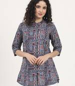 Divena blue floral printed cotton top