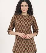 Divena brown floral printed cotton top