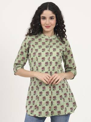 Divena green floral printed cotton top 1
