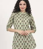 Divena green floral printed cotton top