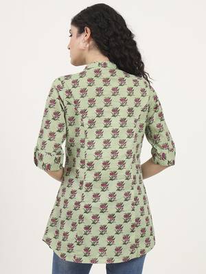 Divena green floral printed cotton top 2