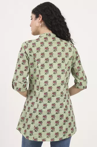 Divena green floral printed cotton top