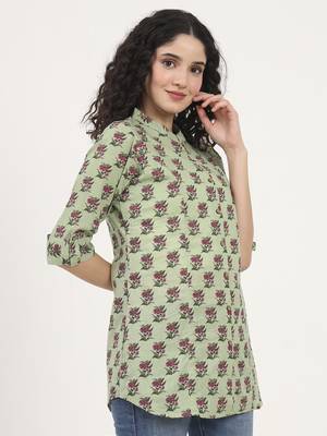 Divena green floral printed cotton top 3