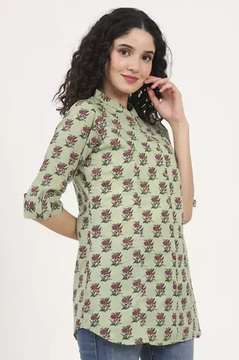 Divena green floral printed cotton top