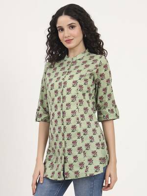 Divena green floral printed cotton top 4