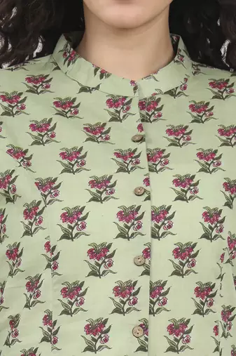 Divena green floral printed cotton top