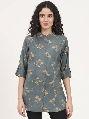 Divena grey floral printed rayon top 1