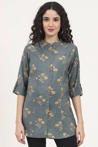 Divena grey floral printed rayon top
