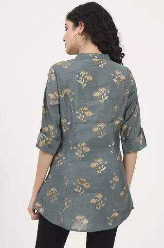 Divena grey floral printed rayon top