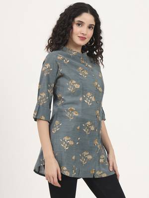 Divena grey floral printed rayon top 3