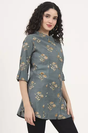 Divena grey floral printed rayon top