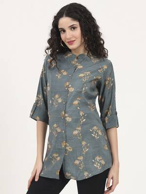 Divena grey floral printed rayon top 4