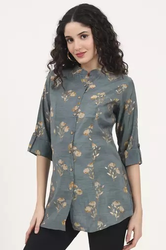 Divena grey floral printed rayon top