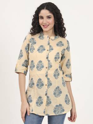 Divena beige floral printed cotton top 1