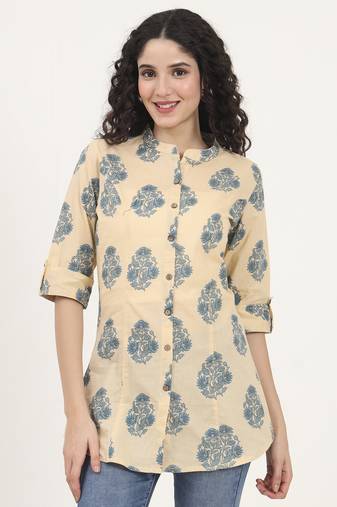 Divena beige floral printed cotton top