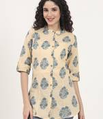 Divena beige floral printed cotton top