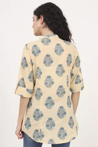 Divena beige floral printed cotton top