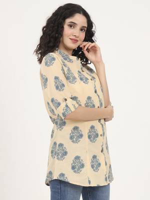 Divena beige floral printed cotton top 3