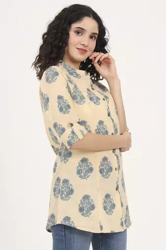 Divena beige floral printed cotton top