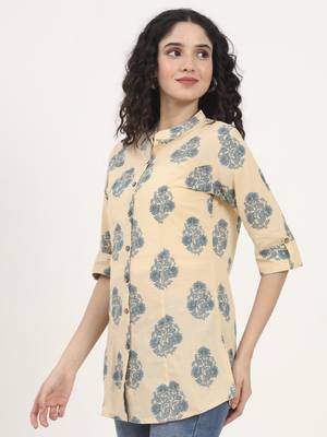 Divena beige floral printed cotton top 4