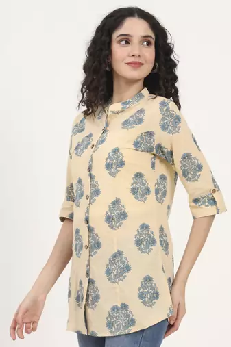 Divena beige floral printed cotton top