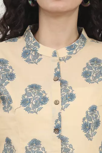 Divena beige floral printed cotton top